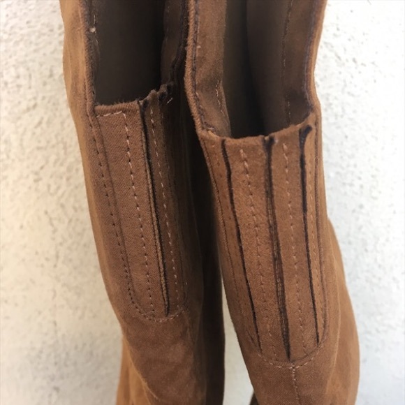 Over the knee, Tan Faux Suede Boots - Picture 4 of 7